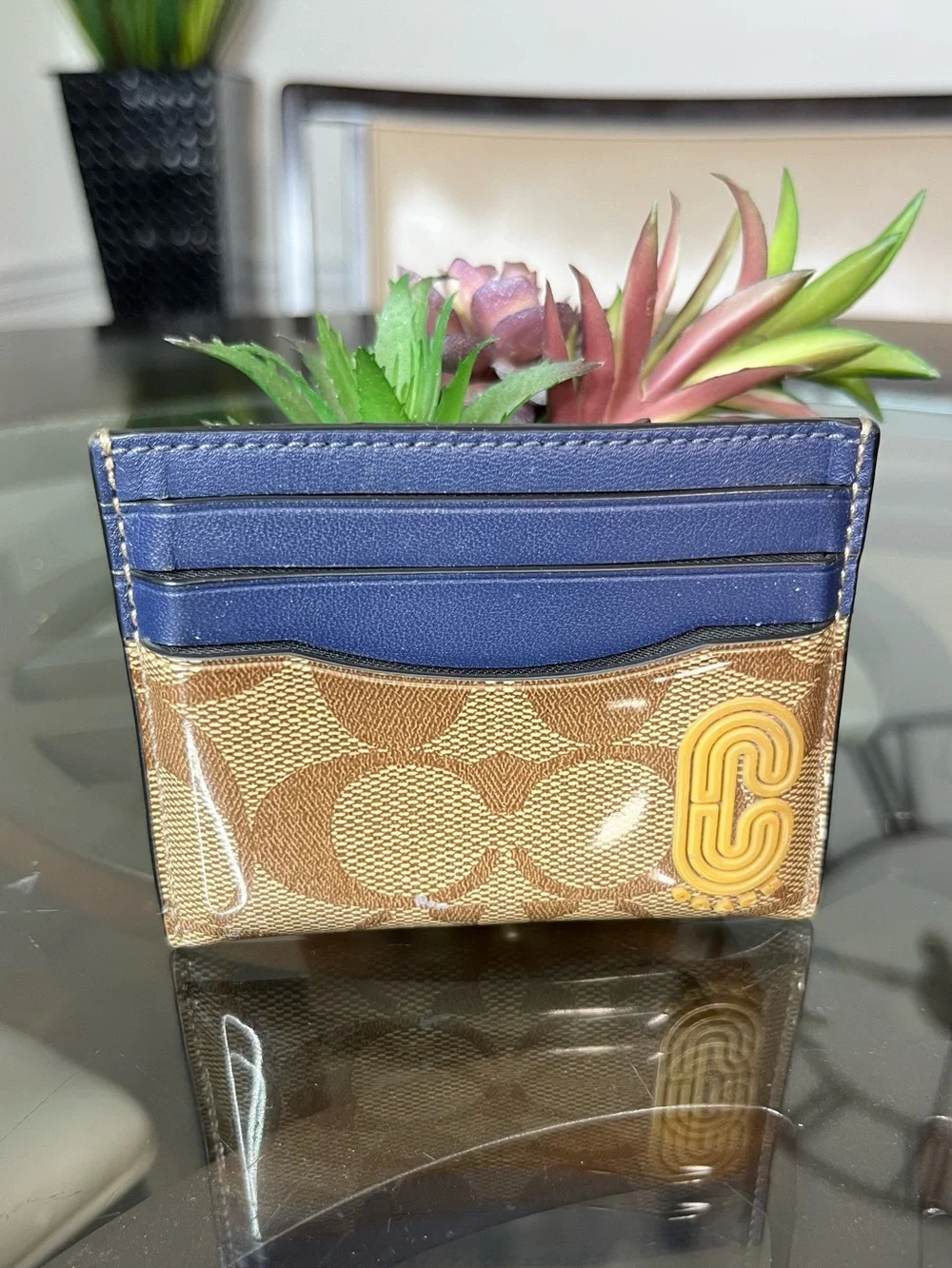 -COACH Slim Card Case In Colorblock Signature Canvas w/Coach Patch 1298